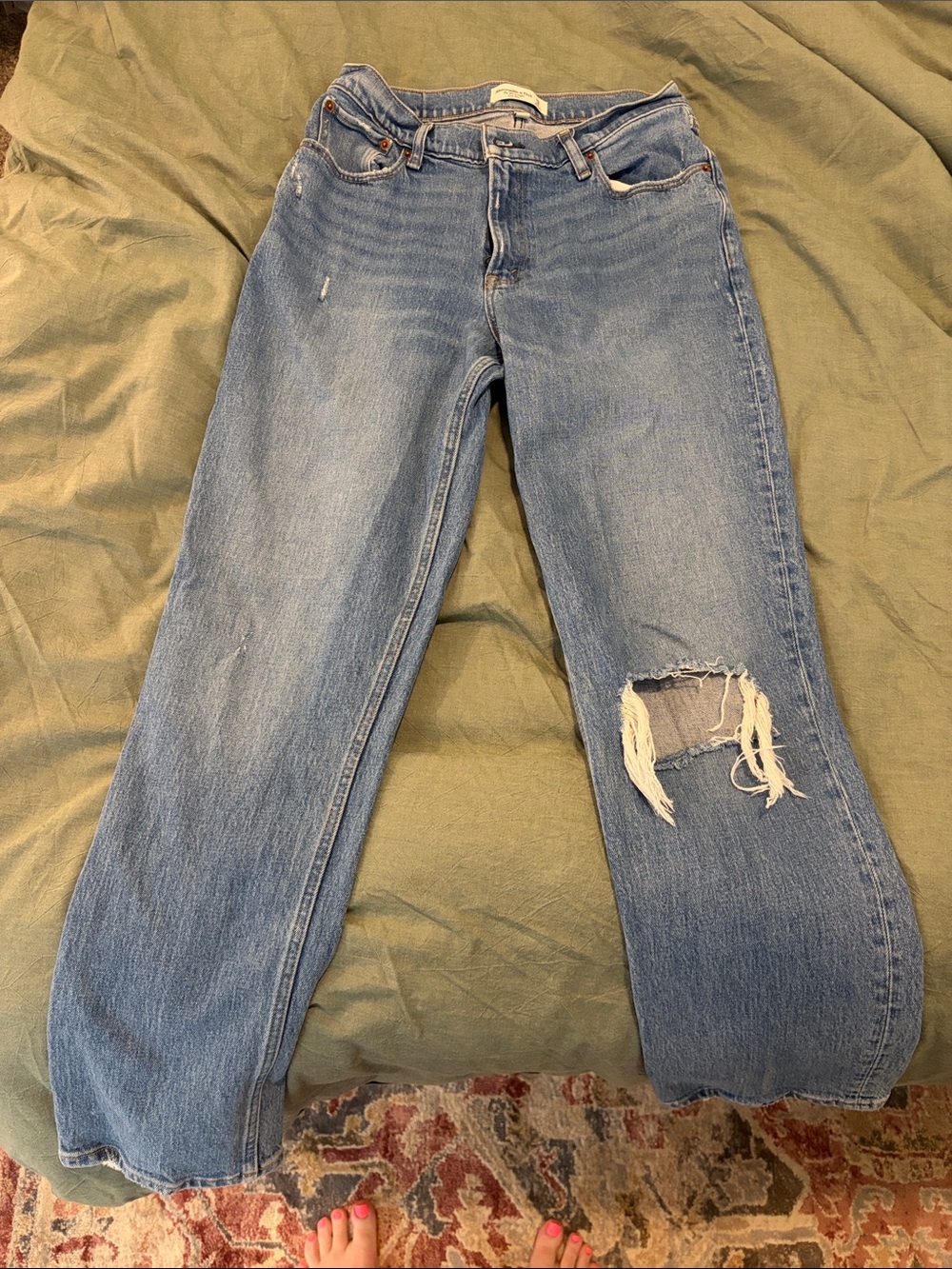 Abercrombie & Fitch Light Blue Straight-Leg Distressed Jeans